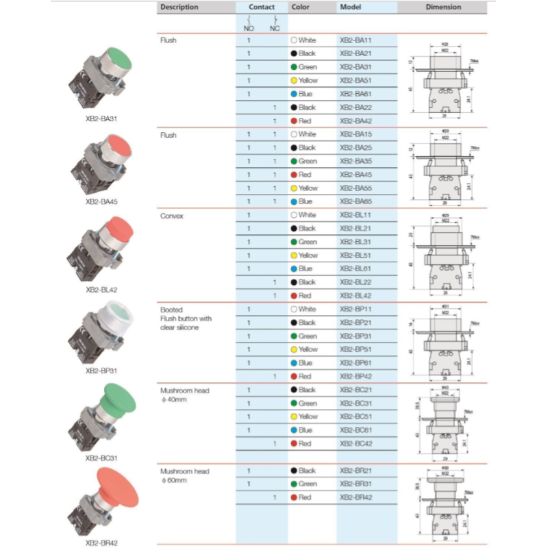 XB2-BS542 Emergency Push Button Switch with 22mm Emergency Stop Switch Button Max. 10A Current