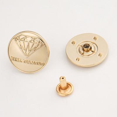 Custom Logo Metal Clothing Label Rivet Plated Gold Button Shape Metal Logo Tag Rivet Back