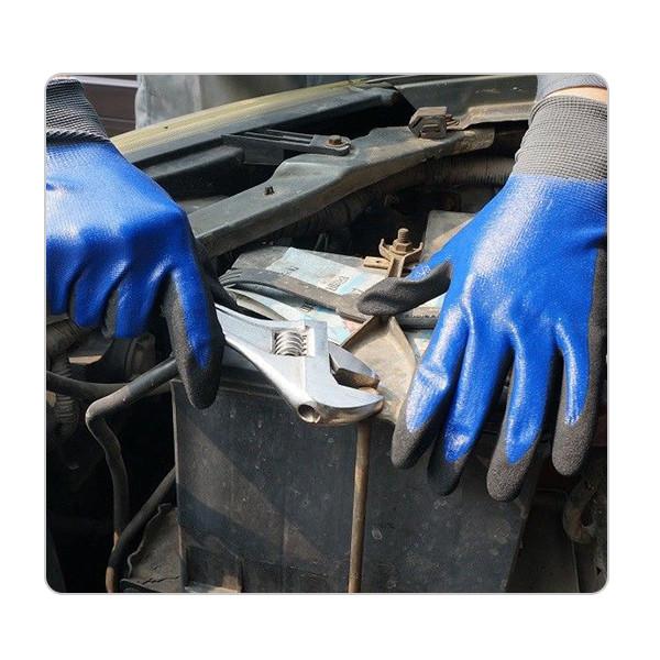 Waterproof Nylon Liner Double Nitrile Gloves For Heavy Duty Industry