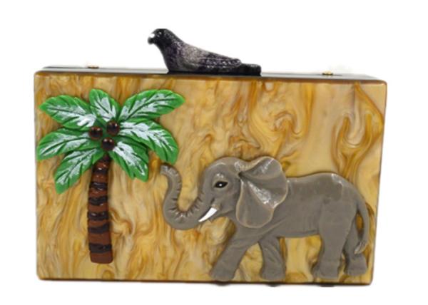 Unique Clasp Animal Pattern Elephant Slick Acrylic Handbag , Dress Clutch Bags
