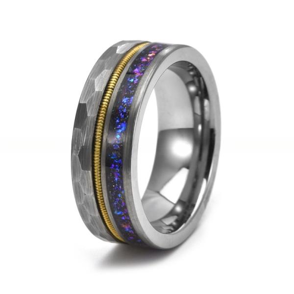 8mm Fashion Men's Guitar String Silver Tungsten Ring with Blue Sandstone Inlay Third Party Appraisal Diamond Shape Other