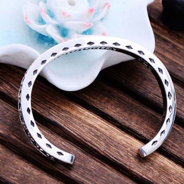 Vintage Black Rhodium Plated Thai 925 Sterling Silver Star Bangle Bracelet(XH057344W)