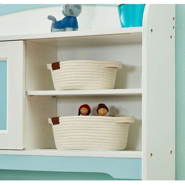 Rope Baskets for Storage Cotton Woven White Basket Bins with Handles