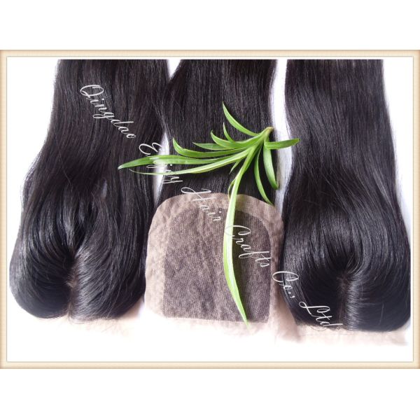 Silk top closure 4''x4'' peruvian virgin hair natural color,straight 10''-24''middle part