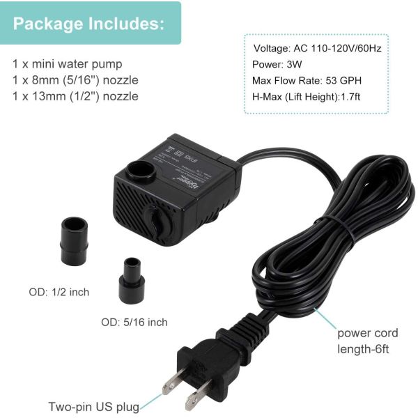 Compact Dc12v 3w Submersible Filtration Pump