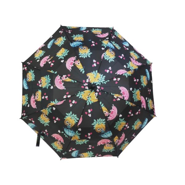 Owl Printing Kids Compact Umbrella with Chome Plated Steel Shaft and Customized Package