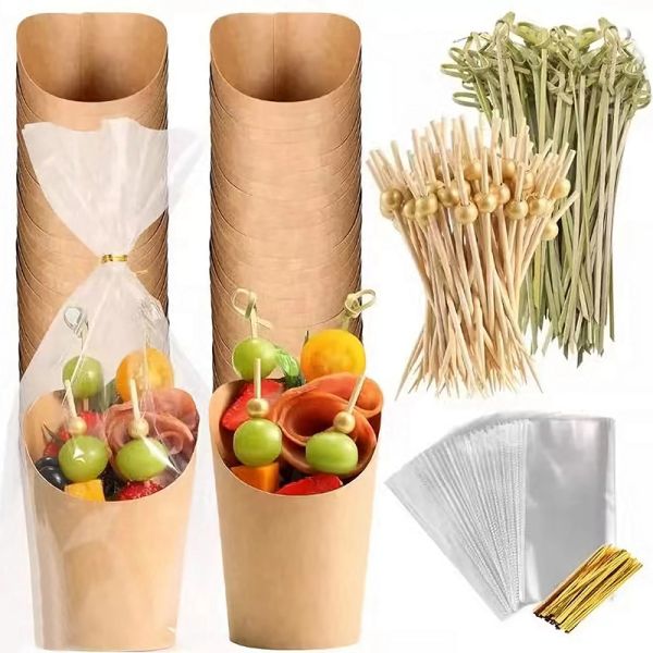 Premium All-in-One Takeout Set: Thick French Fry Cups & Kraft Paper Containers for Ice Cream, Egg Waffles, and Noodles