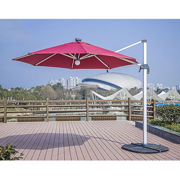 Polyester Fabric Garden Furniture Round Single Top Umbrella with Lamp Light and Logo