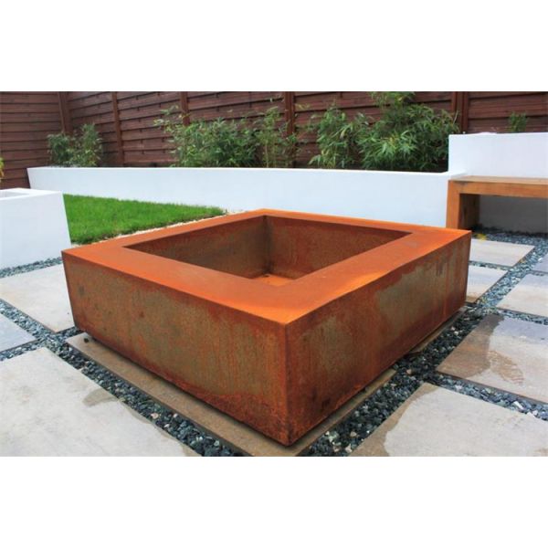 Outdoor Heating Square Corten Steel Wood Burning Fire Pit Table
