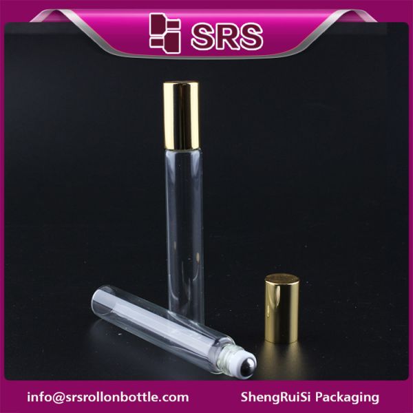 SRS clear glass material glass roller essential bottle with steel ball