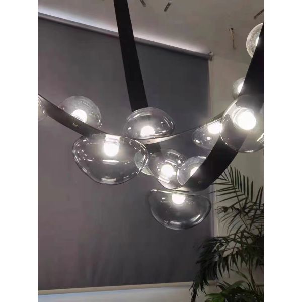 Restaurant Leather Lighting Modern Clearly Glass Shade large Chandelier For Bar