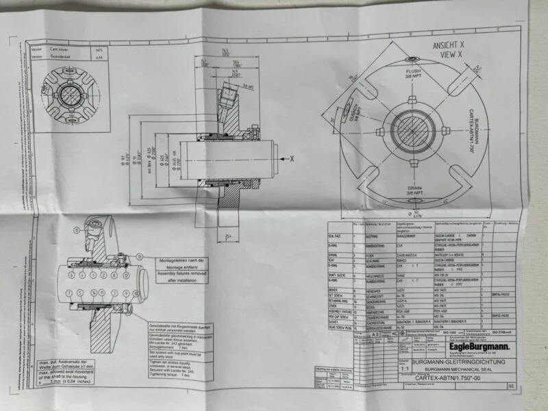 EagleBurgmann Cartex-ABTN Single Cartridge Mechanical Seal for ANSI Process Pump