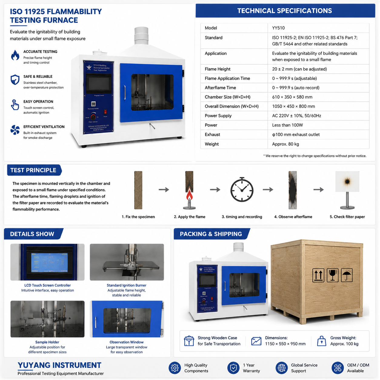 YY510 Building Material Ignitability Test Apparatus ISO11925 Flammability Testing Furnace
