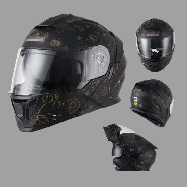 DOT certified flip up motorcycle helmet with double PC visor and EPS impact foam liner