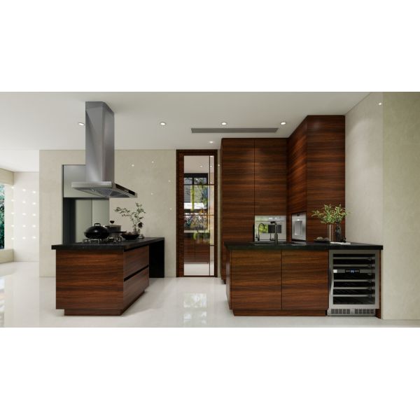 Walnut Stainless Steel Kitchen Cabinets with Island