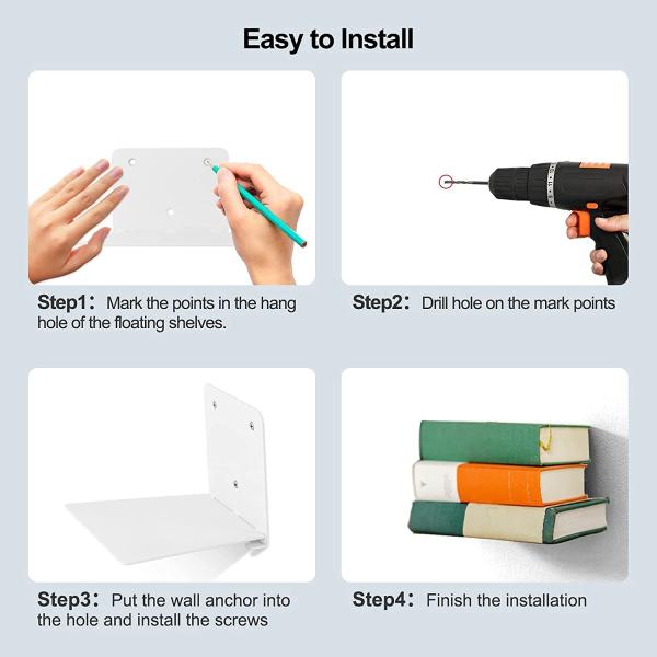 Steel Bookshelf Mounting Hardware Included Hidden Design for Book Organization