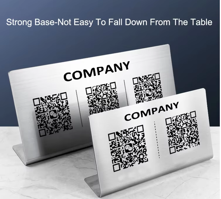Metal Digital Menu QR Code NFC Stand Waterproof Laser Engraved Stainless Steel Google Review Table Display Label Sign