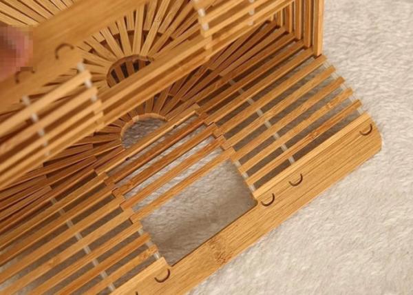 Ins Popular Women Charcoal Rattan Bamboo Clutch Bag , Open Closure Bamboo Handbag