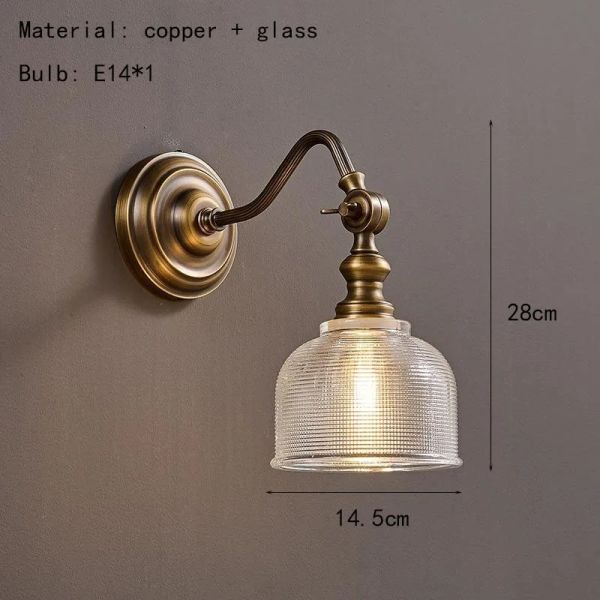 Clear Glass Indoor Parlor Bedside Stairs Hotel Lighting Old Copper Wall Lamp (WH-VR-129)