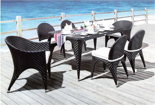 YLX-RN-045 Black Rattan Chair with White Cushion