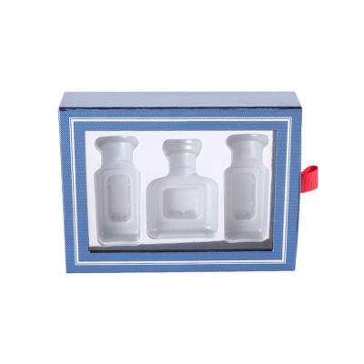 Bule Empty Small Cardboard Gift Boxes , Pull Out Drawer Box With 3 Cavities