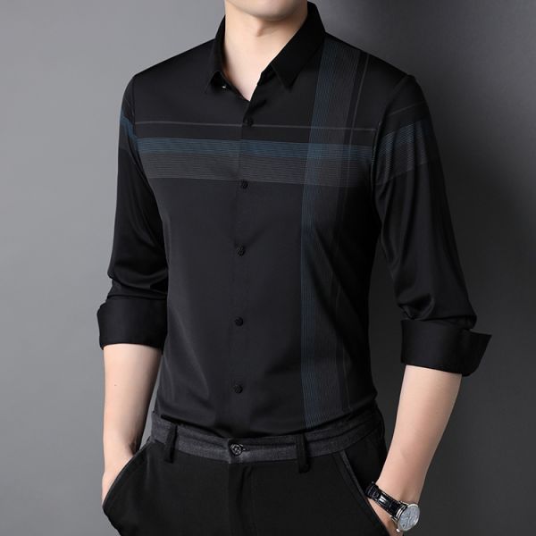 Длинные рукава полосатые рубашки мужчины стройный фит Винтажная мода Осенняя одежда Шерсть на заказ 2021