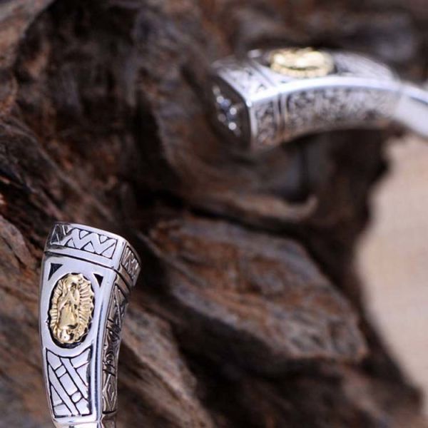 Retro Vintage Sterling Silver Cuff Bangel Bracelet Engraved Holy Mary(039477W)