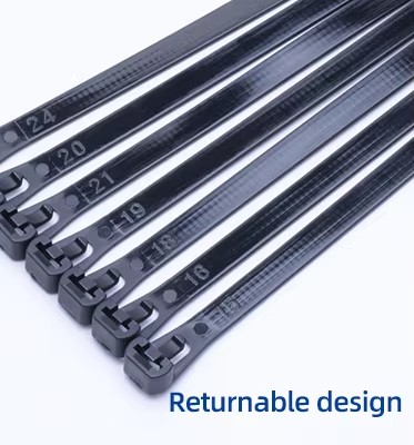 Reusable 200mm  Black Self-locking Nylon 66 Zip Tie Wrap Plastic Wire Binding Straps Cable Ties