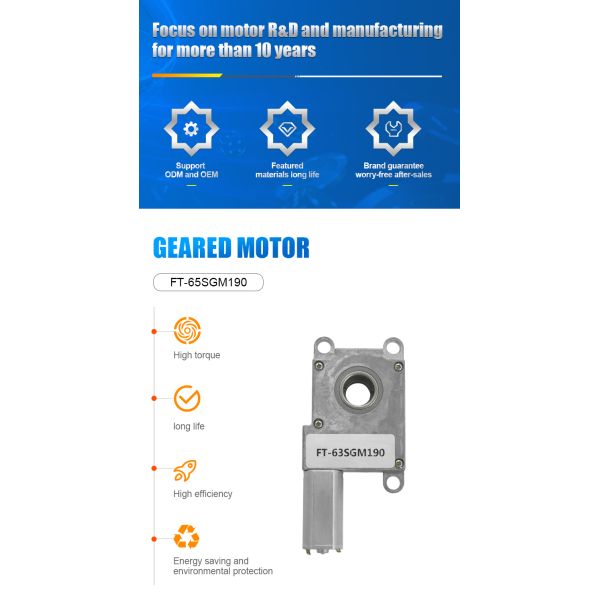 FT-63SGM190 60rpm 8V DC Worm Gear Motor High Torque Explosion Proof