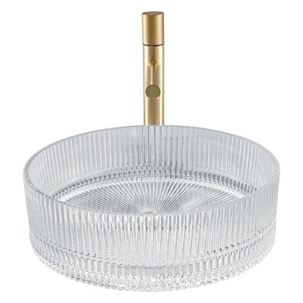 Cylinder Shaped Clear Glass Wash Basin Restaurant Crystal 15.5 Table Top Vessel Sinks
