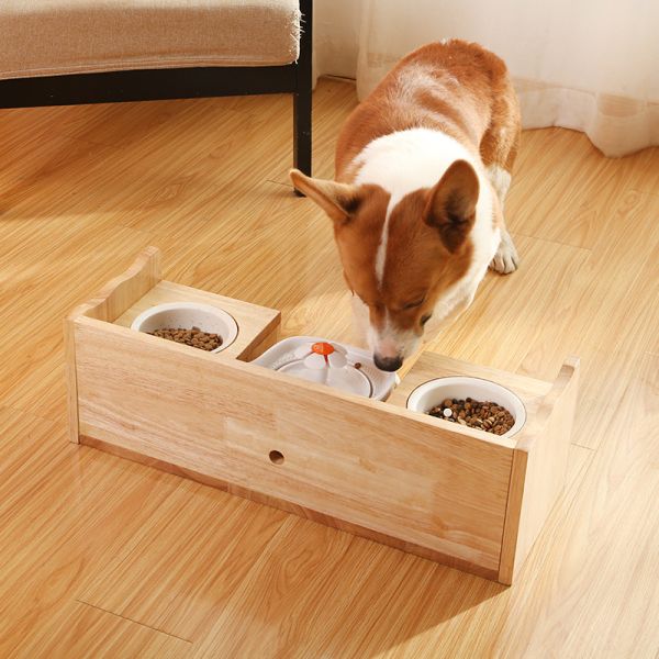 OEM Bamboo Wooden Raised Dog Bowls Elevated For Food Water Feeding