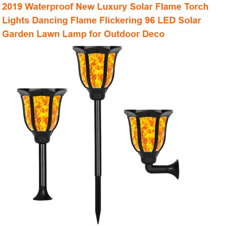 2020 Waterproof New Luxury Solar Flame Torch Lights Dancing Flame Flickering 96 LED Solar Garden Lawn Lamp for Outdoor D
