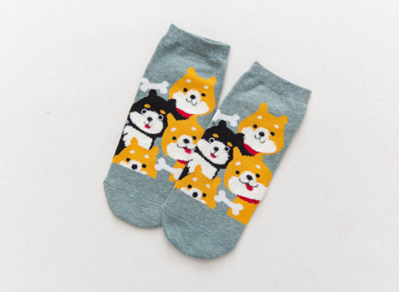 Breathable Cute Dog Ladies Ankle Socks , Organic Cotton Short Socks Womens