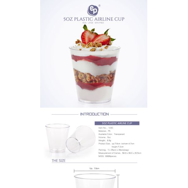 Plastic dinnerware food grade PS clear 5oz airline cup for beverage