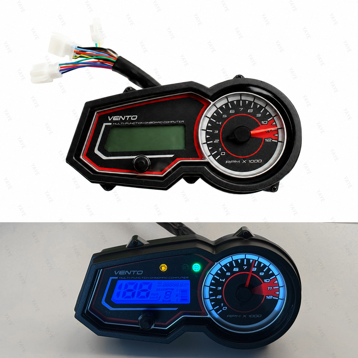 LCD digital speedometer dashboard with simplified odometer and tachometer for Vento Lithium 150, Lithium 2.0, AKT TTR180, TTR 180, TTR 150, Hornet GT200, and GT 200.