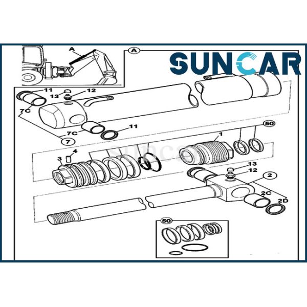50MM ROD X 90MM CYL JCB Boom 991/20009 Hydraulic Cylinder Seal Kit Fits 3CX Backhoe