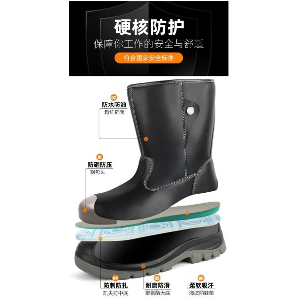 OEM Black High Top Microfiber Leather Security Work Boots with EN-standard Steel Toe and Puncture Resistant Midsole