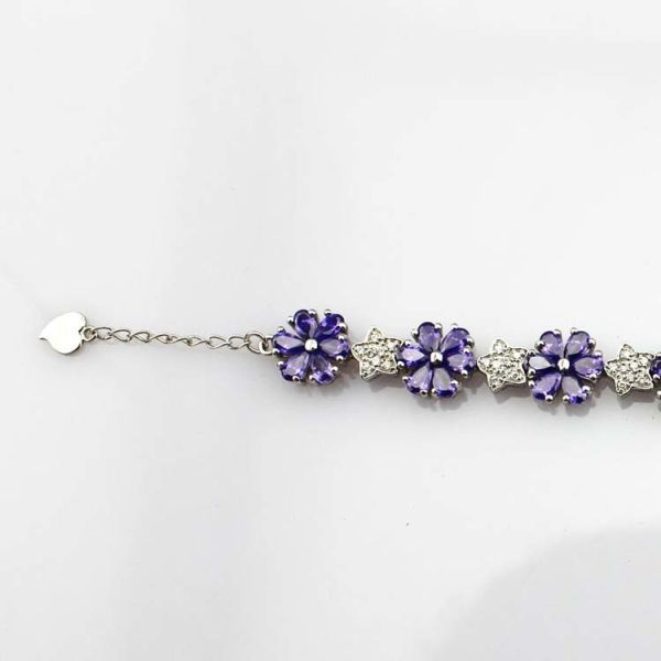 Sterling Silver Link Flower Amethyst Cubic Zircon Tennis Bracelet(B01PURPLE)