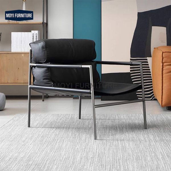 end MOYI Black Leather Lounge Chair Home Furniture Modern Living Room Accent Chair Featuring Tilting No