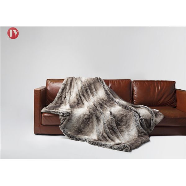 Soft classic Gray Faux Fur Blanket Chinchilla Stripes Throw Winter OEM/ODM