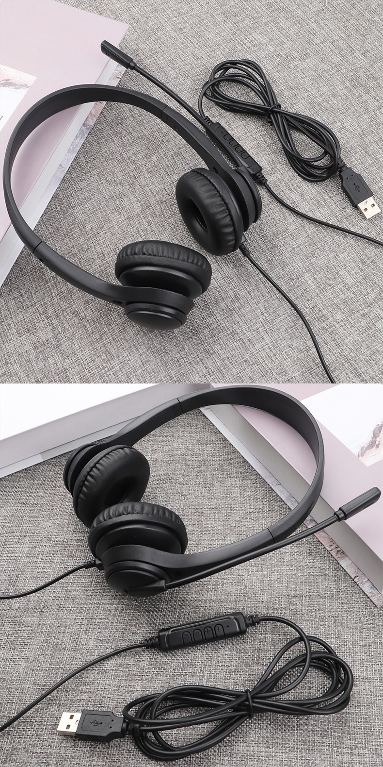 JTY-1225 Head mounted wired headphones with microphone, desktop laptop, online learning, office, customer service, call headset 3.5mm/Type-C/USB plug, supporting OEM/ODM customization service
