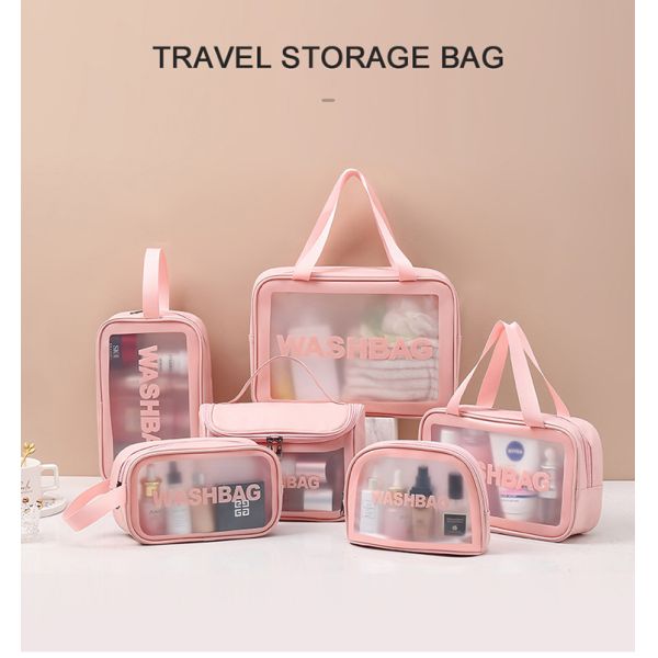 Сумка макияжа PVC ясности мешка 3pcs водоустойчивого пляжа перемещения прозрачная косметическая