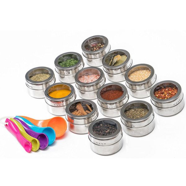 Kitchen Stainless Steel Spice Jars With Rack Storage Magnet