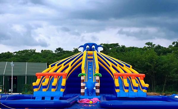 Ground Amazing Inflatable Amusement Park 25*20*8.5m With Two Small Pools