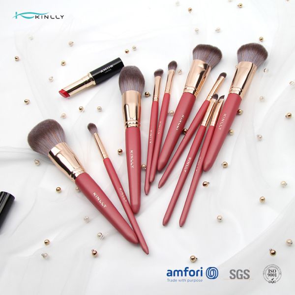 щетки макияжа ручки синтетических волос 10pcs деревянные