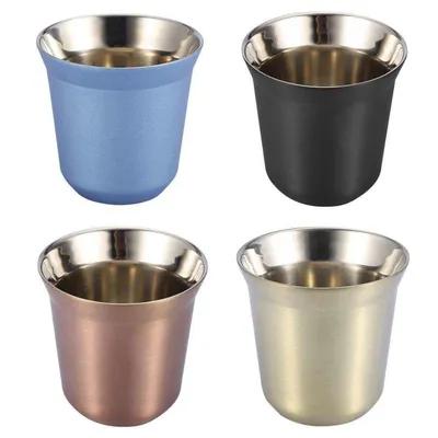 Impression personnalisée 80ml 160ml Double paroi tasse de café en acier inoxydable Voyage tasses d'espresso en acier inoxydable petite taille facile à tenir et à nettoyer