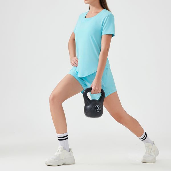 Women's Quick Dry Gym T Shirts Short Sleeve Light Blue Breathable