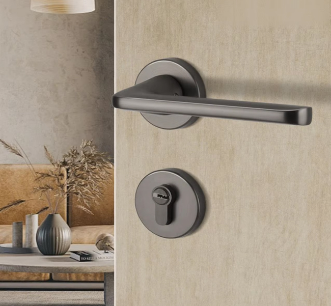 British Modern Split Lock, Zinc Alloy Grey Handle Door Lock, Bedroom Interior Lock, Wooden Door, Silent Lock