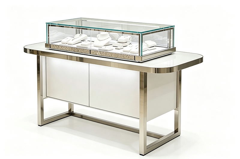 Minimalist White Matte  Jewelry Showcase Display  High Transparent Jewelry Display Island