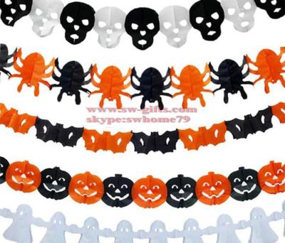 New Paper Chain Garland Decorations Pumpkin Bat Ghost Spider Skull Shape Halloween Decor Garland Decor
